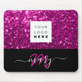 Naam Monogram Minimale Roze Glitter Logo Muismat