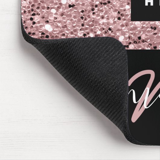 Naam Monogram Minimale Roze Glitter Logo Muismat (Hoek)