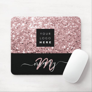 Naam Monogram Minimale Roze Glitter Logo Muismat