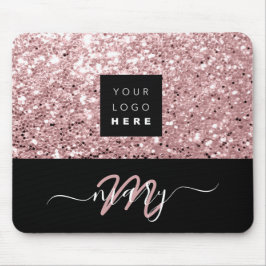 Naam Monogram Minimale Roze Glitter Logo Muismat