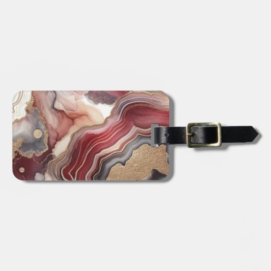 Naam Monogram Modern Goud & Maroon Geode | Bagagelabel (Voorkant horizontaal)