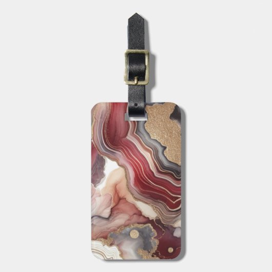 Naam Monogram Modern Goud & Maroon Geode | Bagagelabel (Voorkant verticaal)