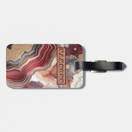 Naam Monogram Modern Goud & Maroon Geode | Bagagelabel (Achterkant horizontaal)