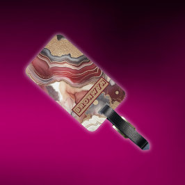 Naam Monogram Modern Goud & Maroon Geode | Bagagelabel