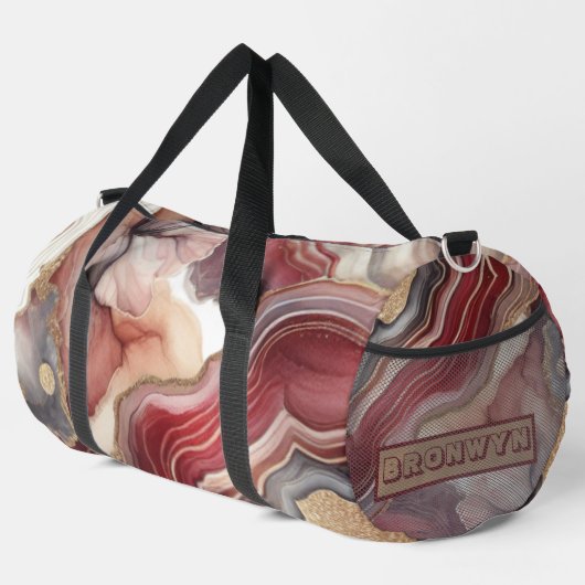 Naam Monogram Modern Goud & Maroon Geode | Plunjezak (Rechterhoek)