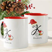 Naam Monogram Modern Script Letter K Christmas Tweekleurige Koffiemok