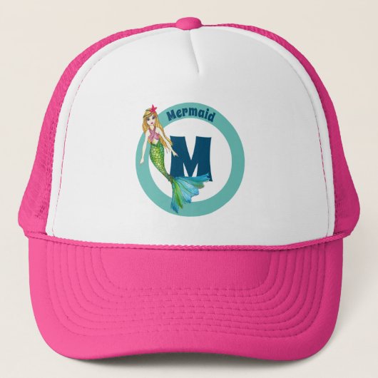 Naam Monogram Mooie zeemeermin met Blonde Hair Trucker Pet (Voorkant)