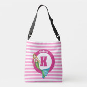 Naam Monogram mooie Zeemeermin roze stripes Crossbody Tas (Achterkant)