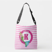 Naam Monogram mooie Zeemeermin roze stripes Crossbody Tas (Voorkant)