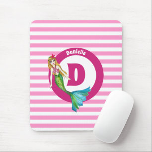Naam Monogram mooie Zeemeermin roze stripes Muismat