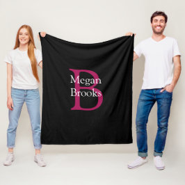 Naam & Monogram op zwart Fleece Deken