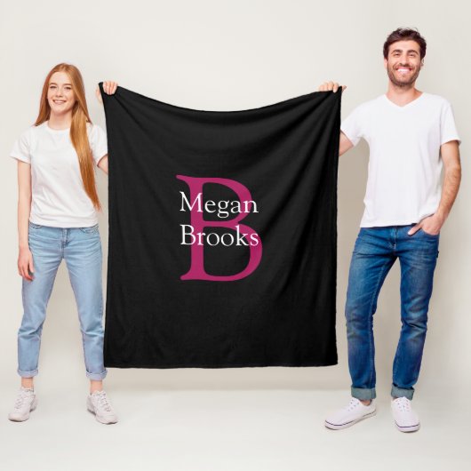 Naam & Monogram op zwart Fleece Deken (In situ)