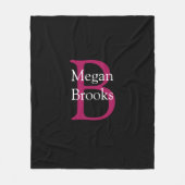 Naam & Monogram op zwart Fleece Deken (Voorkant)