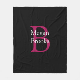 Naam & Monogram op zwart Fleece Deken