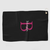 Naam & Monogram op zwart Golfhanddoek (Horizontaal)