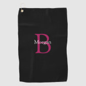 Naam & Monogram op zwart Golfhanddoek (Voorkant)