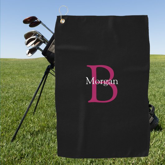 Naam & Monogram op zwart Golfhanddoek