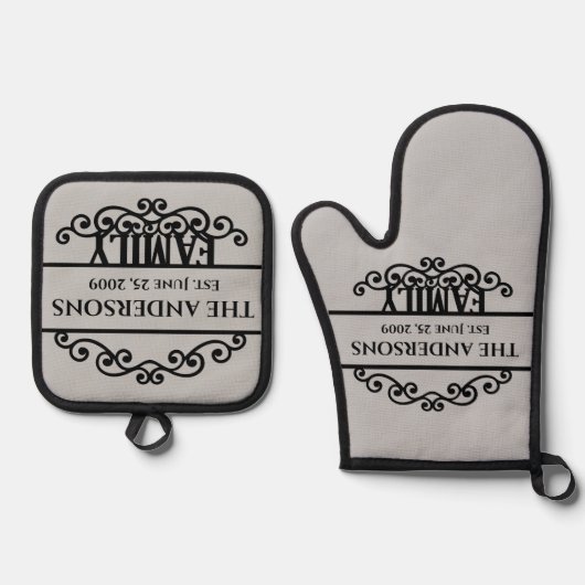 Naam monogram ovenwant & pannenlap set (Voorkant)