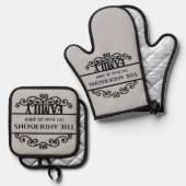 Naam monogram ovenwant & pannenlap set (Voorkant / Achterkant)