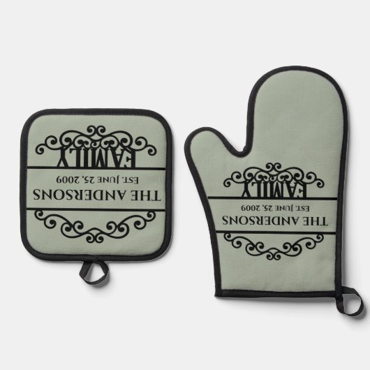 Naam monogram ovenwant & pannenlap set (Voorkant)