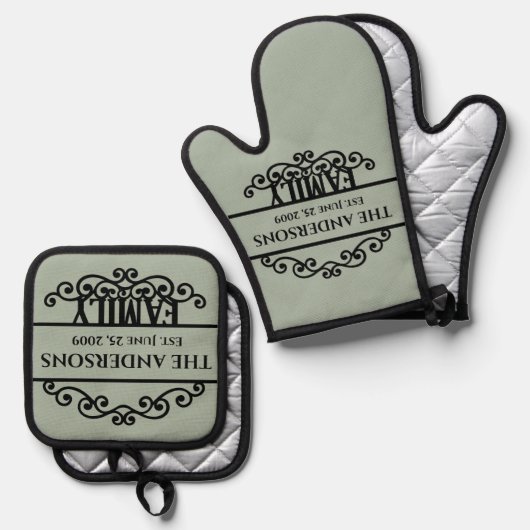 Naam monogram ovenwant & pannenlap set (Voorkant / Achterkant)