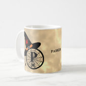 Naam Monogram P Halloween Sky Witch Spiders Koffiemok (Voorkant links)