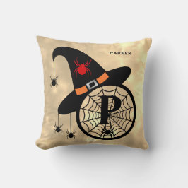 Naam Monogram P Halloween Sky Witch Spiders Kussen