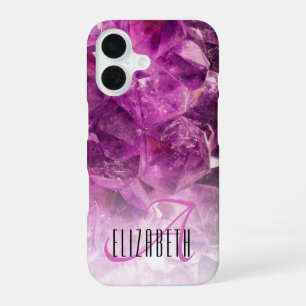 Naam Monogram Paarse Ombre Kristallen iPhone 16 Hoesje