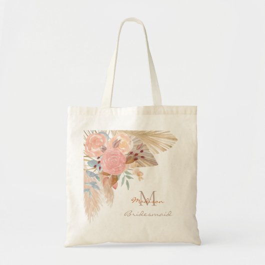 Naam Monogram Pampas Bridesmaid Canvas tas (Voorkant)