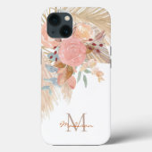 Naam Monogram Pampas Grass Blush Pink Floral Case-Mate iPhone Case (Achterkant)