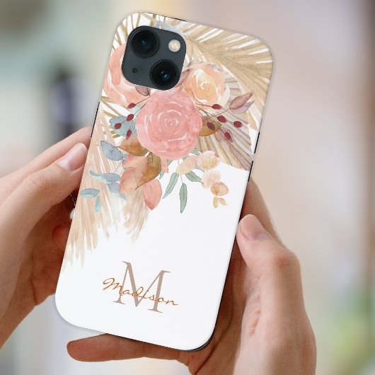 Naam Monogram Pampas Grass Blush Pink Floral Case-Mate iPhone Case