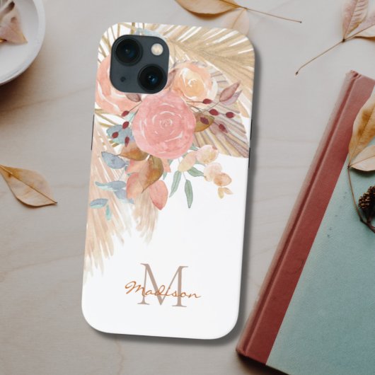 Naam Monogram Pampas Grass Blush Pink Floral Case-Mate iPhone Case