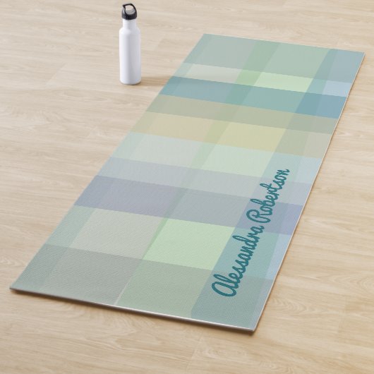 Naam Monogram Pastel Plaid Blauwgroen Green Tartan Yogamat (In situ)