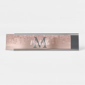 Naam Monogram Pink Rose Gold Glitter Dripping Bureau Naambordje (Voorkant)