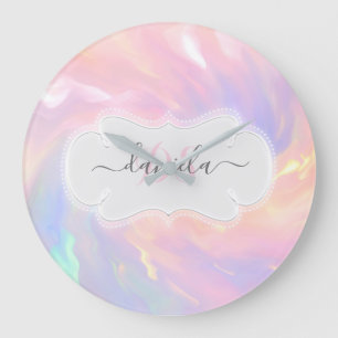 Naam Monogram Princess Holografisch Roze Grote Klok