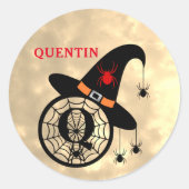 Naam Monogram Q Halloween Sky Witch Spiders Ronde Sticker (Voorkant)
