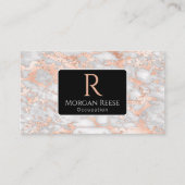 Naam/monogram, QR-code, grijs/Roos goudmarmer, Vs3 Visitekaartje (Voorkant)