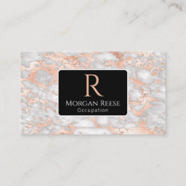 Naam/monogram, QR-code, grijs/Roos goudmarmer, Vs3 Visitekaartje