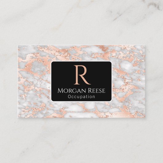 Naam/monogram, QR-code, grijs/Roos goudmarmer, Vs3 Visitekaartje (Voorkant)