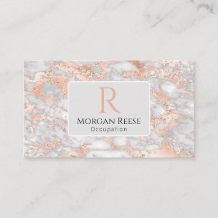 Naam & Monogram, QR-code, Grijs & Roze Goud Marmer Visitekaartje