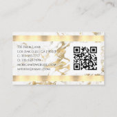 Naam & Monogram, QR-code, Wit & Goud Marmer Visitekaartje (Achterkant)