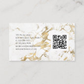 Naam & Monogram, QR-code, Wit & Goud Marmer Vs 6 Visitekaartje (Achterkant)