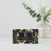 Naam/monogram, QR-code, zwart/goudmarmer Vs2 Visitekaartje (Staand voorkant)