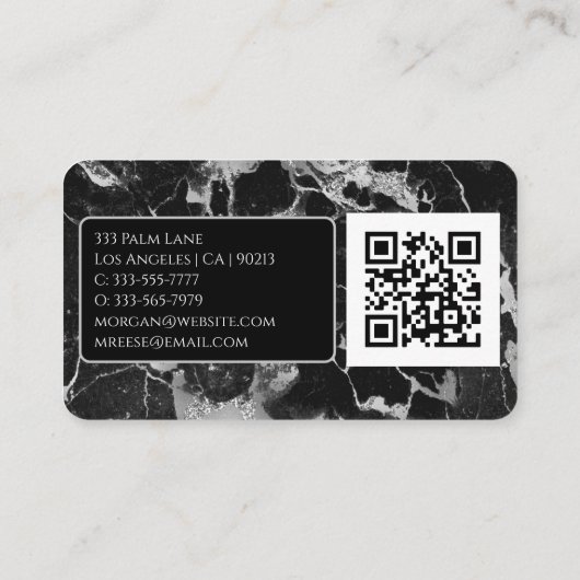 Naam/monogram, QR-code, zwart/grijs marmer Vs2 Visitekaartje (Achterkant)