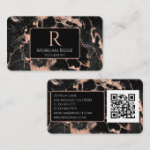 Naam/Monogram, QR-code, Zwart/Roze Goud Marmer Vs2 Visitekaartje (Voorkant / Achterkant)