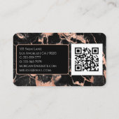 Naam/Monogram, QR-code, Zwart/Roze Goud Marmer Vs2 Visitekaartje (Achterkant)