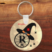 Naam Monogram R Halloween Sky Witch Spiders Sleutelhanger (Voorkant)