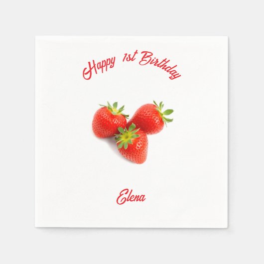 Naam Monogram Red Fresh Natural Strawberries Servet (Voorkant)