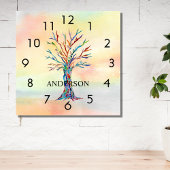 Naam Monogram Regenboogboom Square Wall klok