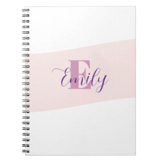 Naam Monogram Retro Roze Paars Notitieboek